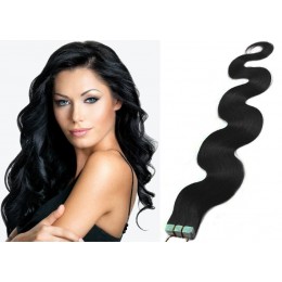 20 inch (50cm) Tape Hair / Tape IN human REMY hair wavy - black