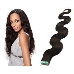 20 inch (50cm) Tape Hair / Tape IN human REMY hair wavy - natural black