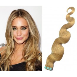 20 inch (50cm) Tape Hair / Tape IN human REMY hair wavy - natural blonde