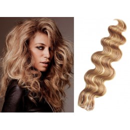 20 inch (50cm) Tape Hair / Tape IN human REMY hair wavy - light blonde / natural blonde
