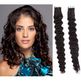 24 inch (60cm) Tape Hair / Tape IN human REMY hair curly - natural black