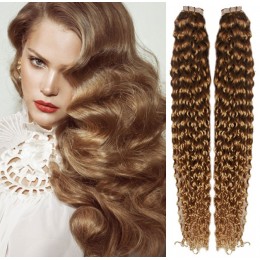 24 inch (60cm) Tape Hair / Tape IN human REMY hair curly - light brown