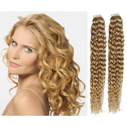 24 inch (60cm) Tape Hair / Tape IN human REMY hair curly - natural blonde