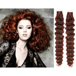 24 inch (60cm) Tape Hair / Tape IN human REMY hair curly - copper red